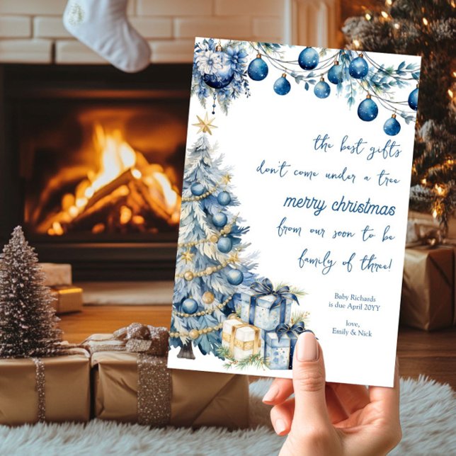 Tarjeta Festiva Mejor Regalos Navidades Azules Embarazo (Best Gifts - Blue Christmas Card Pregnancy Announcement by Darling & May)