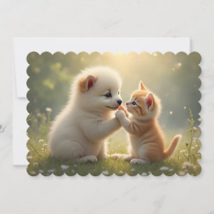 Tarjeta Festiva Mejores amigos, dame cinco - lindo cachorro y gati