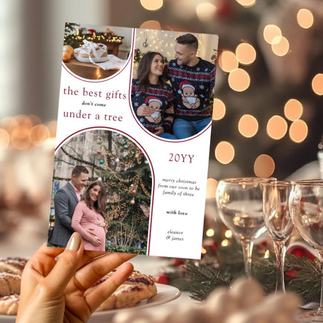 Tarjeta Festiva Mejores Regalos 3 Foto Arch Navidades modernos Emb (Best Gifts Photo Collage Christmas Card Pregnancy Announcement by Darling & May)