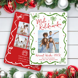 Tarjeta Festiva Mele Kalikimaka 5 Photo Red Green Doodle Christmas