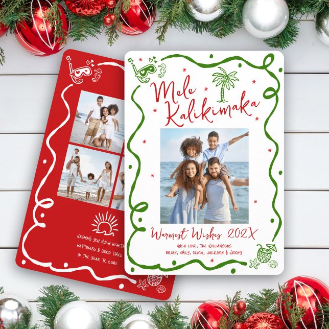 Tarjeta Festiva Mele Kalikimaka 5 Photo Red Green Doodle Christmas (Subido por el creador)