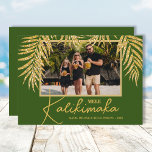 Tarjeta Festiva Mele Kalikimaka Christmas Photo<br><div class="desc">Glamorous faux gold glitter palm fronds on a dark green background highlight your favorite photo on these holiday Christmas photo cards. Mele Kalikimaka and your names on the bottom in chic lettering. High Definition for best quality. MORE COLORS and multi-photo style done for you in our collection.</div>