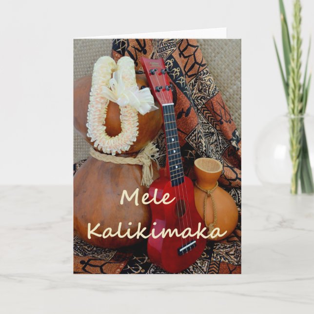 Tarjeta Festiva Mele Kalikimaka con los leus blancos de la cinta (Anverso)