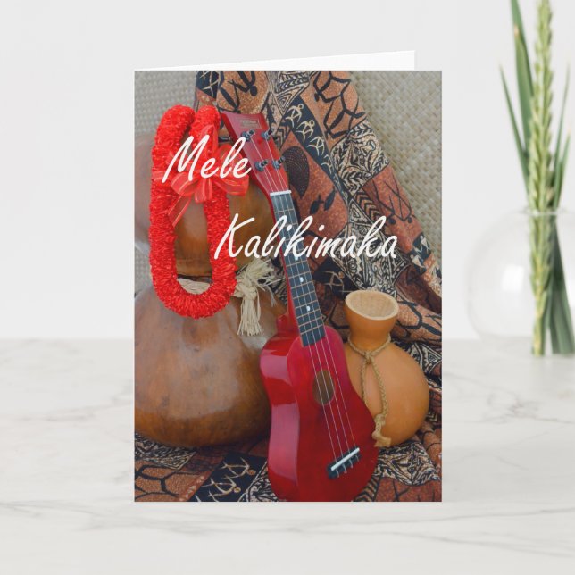 Tarjeta Festiva Mele Kalikimaka con los leus rojos de la cinta (Anverso)