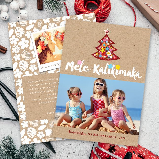 Tarjeta Festiva Mele Kalikimaka Flores pequeñas foto de árbol de N (Subido por el creador)