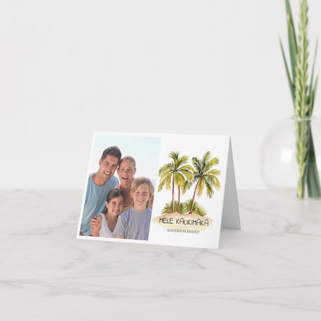 Tarjeta Festiva Mele Kalikimaka Foto de Navidades hawaianos (Anverso)