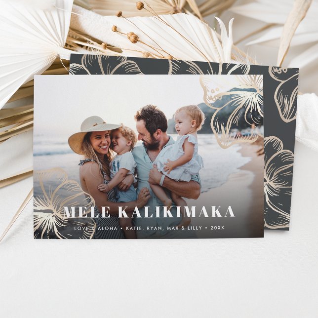 Tarjeta Festiva Mele Kalikimaka | Foto floral hawaiana (Subido por el creador)