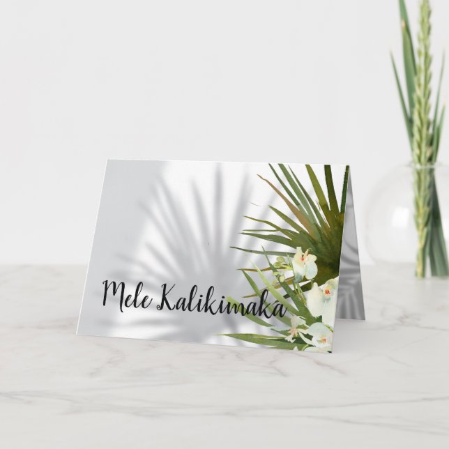 Tarjeta Festiva Mele Kalikimaka Foto: Saludo de Navidades hawaiano (Anverso)