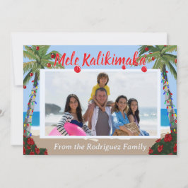 Tarjeta Festiva Mele Kalikimaka Hawaiian Beach Personalized Photo