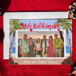 Tarjeta Festiva Mele Kalikimaka Hawaiian Beach Personalized Photo