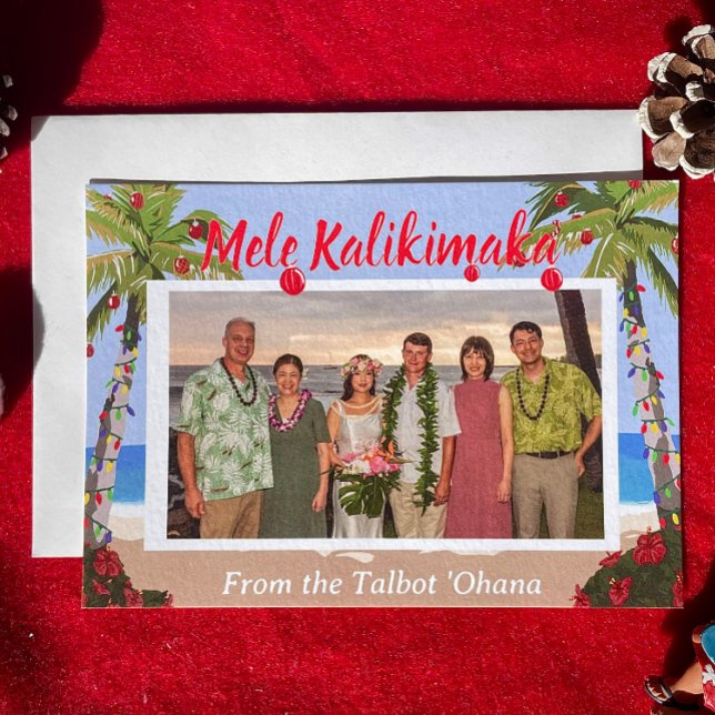 Tarjeta Festiva Mele Kalikimaka Hawaiian Beach Personalized Photo (Subido por el creador)