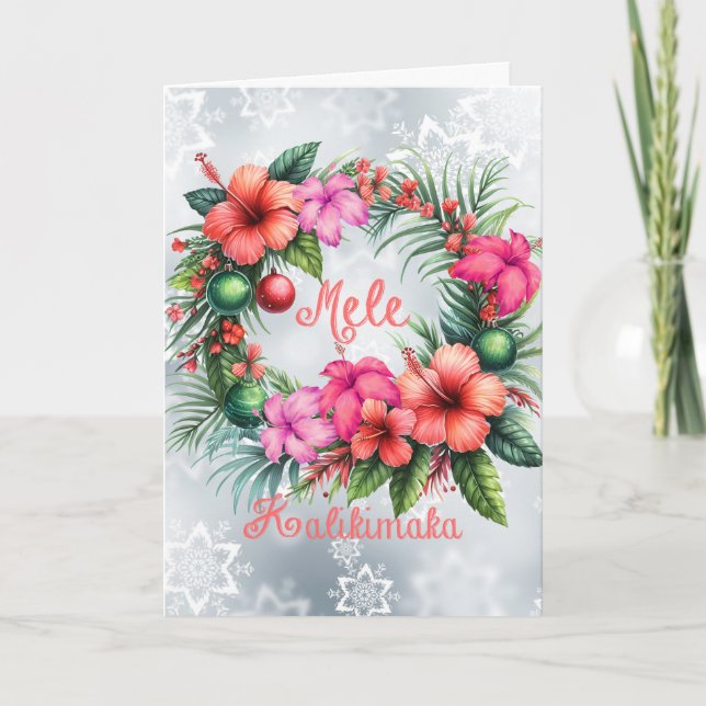 Tarjeta Festiva Mele Kalikimaka Hibiscus hawaiano (Anverso)