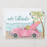 Tarjeta Festiva Mele Kalikimaka Merry Christmas Beach Surf Photo<br><div class="desc">¡Mele Kalikimaka o Feliz Navidad para ti! Arte gráfico divertido con un ambiente de playa,  un coche rosa lindo,  tablas de surf y escena de playa. Añadir una foto al fondo.</div>