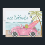 Tarjeta Festiva Mele Kalikimaka Merry Christmas Beach Surf Photo<br><div class="desc">¡Mele Kalikimaka o Feliz Navidad para ti! Arte gráfico divertido con un ambiente de playa,  un coche rosa lindo,  tablas de surf y escena de playa. Añadir una foto al fondo.</div>