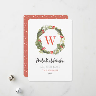 Tarjeta Festiva Mele Kalikimaka Monograma Corona Tropical