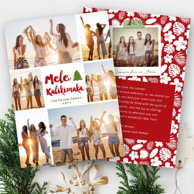 Tarjeta Festiva Mele Kalikimaka Navidades de Brush 6 Collage de fo (Mele Kalikimaka Brush Christmas Tree 6 Photo Collage Modern Holiday Card @ fat_fa_tin)
