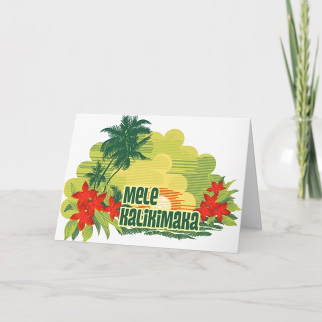 Tarjeta Festiva Mele Kalikimaka Navidades de la Isla Tropical de H (Anverso)