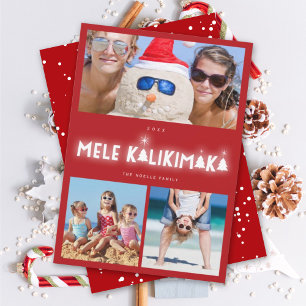 Tarjeta Festiva Mele Kalikimaka Navidades del Collage de fotos Glo