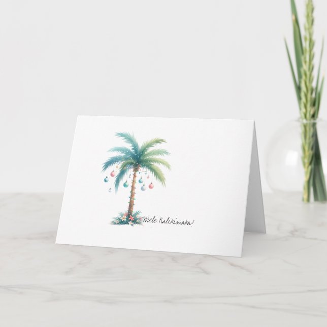 Tarjeta Festiva Mele Kalikimaka Navidades del Palm Tree en Hawái (Anverso)
