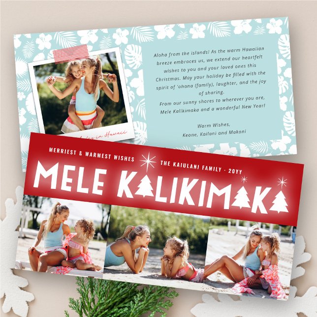 Tarjeta Festiva Mele Kalikimaka Navidades Glow 3 Collage de fotos (Mele Kalikimaka Glow Typography Christmas 3 Photo Collage Modern Holiday Card @ fat_fa_tin)