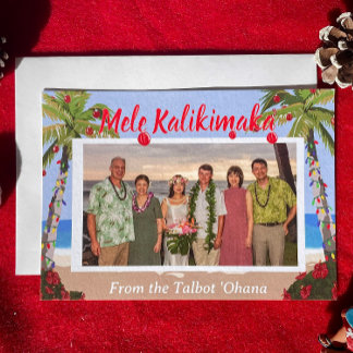 Tarjeta Festiva Mele Kalikimaka Playa Hawaiana Foto Personalizada