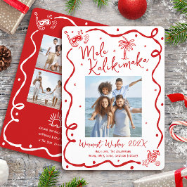 Tarjeta Festiva Mele Kalikimaka Red 5 Photo Hand Drawn Christmas
