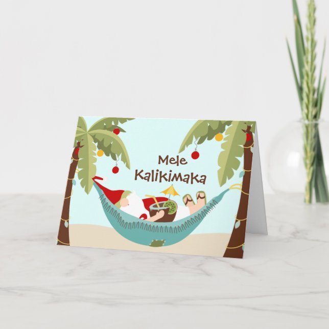 Tarjeta Festiva Mele Kalikimaka Santa Tropical (Anverso)