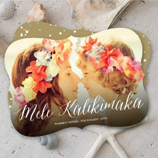 Tarjeta Festiva Mele Kalikimaka Simple Script Tropical Beach Photo