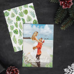 Tarjeta Festiva Mele Kalikimaka Tropical Palm Christmas Photo<br><div class="desc">Send family and friends tropical holiday greetings hawaiian style with these 'Mele Kalikimaka' Photo Christmas Holiday Cards. Design features succulent watercolor tropical palm leaves and other exotic botanical foliage.</div>