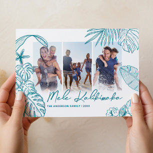 Tarjeta Festiva Mele Kalikimaka Verde azulado 3 Navidades de fotog
