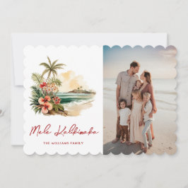 Tarjeta Festiva Mele Kalikimaka Watercolor Beach Floral Foto