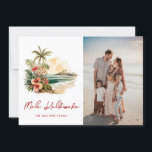 Tarjeta Festiva Mele Kalikimaka Watercolor Beach Floral Foto<br><div class="desc">Foto acuarela Mele Kalikimaka tarjeta de vacaciones con un ilustracion acuarela de una playa tropical con flores y un saludo de vacaciones impreso en un guion escrito a mano en la parte delantera y una playa de acuarela y ilustraciones florales en la parte trasera. Personaliza fácilmente esta hermosa tarjeta de...</div>