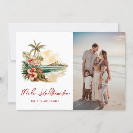 Tarjeta Festiva Mele Kalikimaka Watercolor Beach Floral Foto