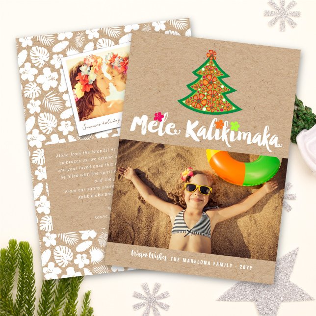 Tarjeta Festiva Mele Kalimaka Hibiscus Christmas Tree Kraft Photo (Subido por el creador)