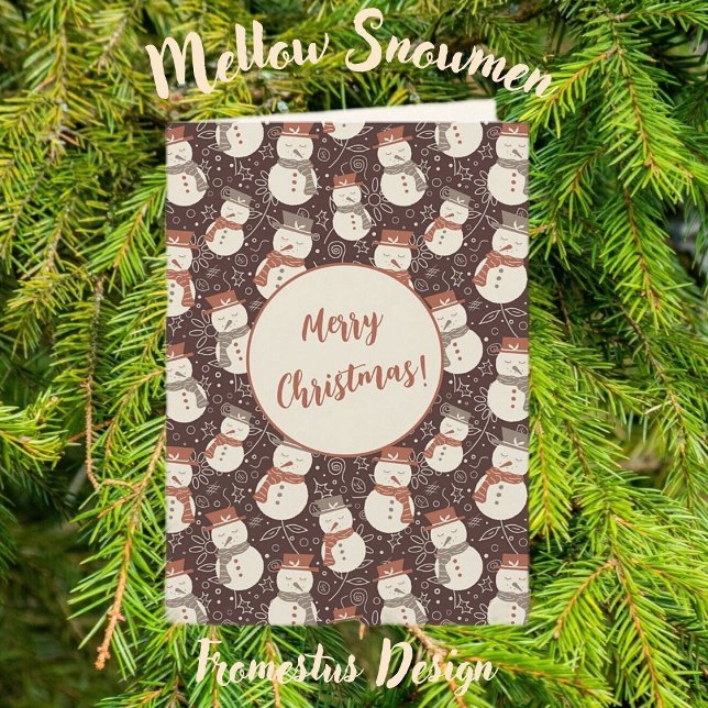 Tarjeta Festiva Mellow Snowmen - ¡Feliz Navidad! rojo editable v1 (Subido por el creador)