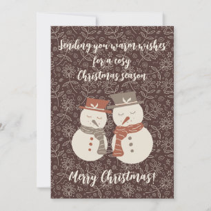 Tarjeta Festiva Mellow Snowmen - ¡Feliz Navidad! rojo editable v3