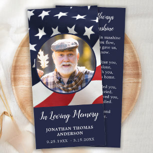 Tarjeta Festiva Memorial Prayer Card American Flag Veteran Funeral