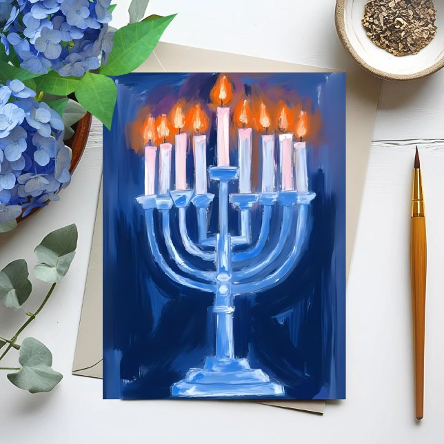 Tarjeta Festiva Menorá Azul Hanukkah (Subido por el creador)