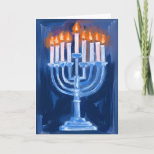 Tarjeta Festiva Menorá Azul Janucá