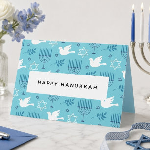 Tarjeta Festiva Menorá Azul Moderna de Janucá Teal, Paloma y Estre