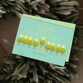Tarjeta Festiva Menorá de Hanukkah Aceitunas | Grupo Verde Teal