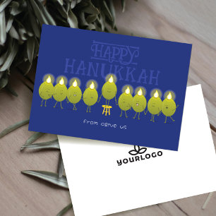 Tarjeta Festiva Menorá de Hanukkah con Aceitunas Logotipo de Blu