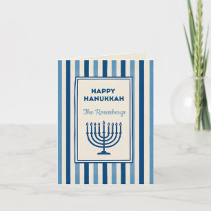 Tarjeta Festiva Menorá de Hanukkah Rayas Diseño Personalizado
