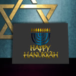 Tarjeta Festiva Menorah azul verde azulado Flames Happy Hanukkah C<br><div class="desc">Artículos con temática navideña diseñados por Umua. Impreso y enviado por Zazzle o sus afiliados.</div>