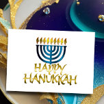 Tarjeta Festiva Menorah azul verde azulado Flames Happy Hanukkah C<br><div class="desc">Artículos con temática navideña diseñados por Umua. Impreso y enviado por Zazzle o sus afiliados.</div>