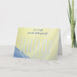 Tarjeta Festiva Menorah Hanukkah blanco y velas "Amor y luz"