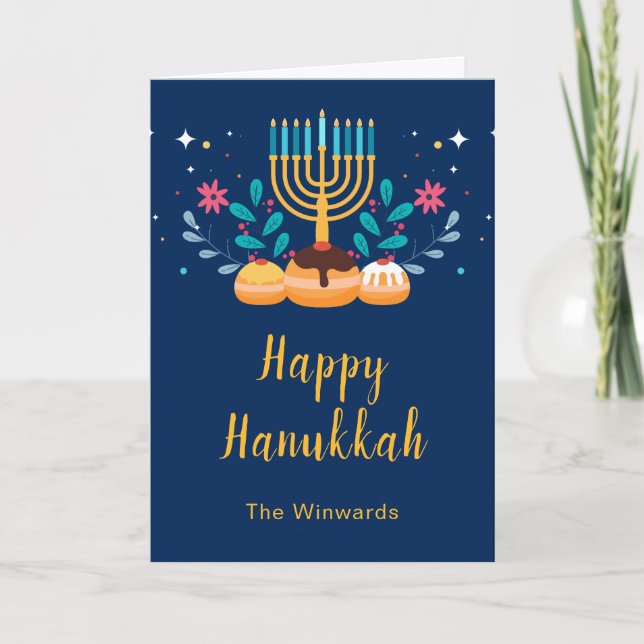Tarjeta Festiva Menorah Hanukkah Party  (Anverso)