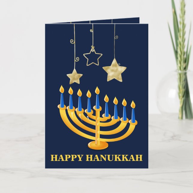 Tarjeta Festiva Menorah Happy Hanukkah (Anverso)