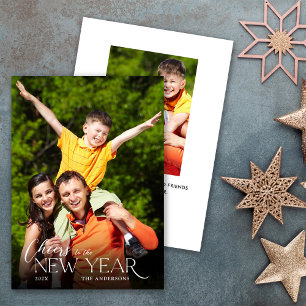 Tarjeta Festiva Mensaje de Feliz Año Nuevo con 2 Fotos