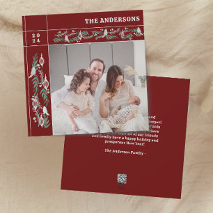 Tarjeta Festiva Mensaje de foto de Garland Foliage de Borgoña